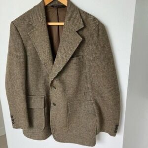 Vintage Hyde Clothes Houndstooth Brown 42R Blazer 2 Button Front 100% Wool